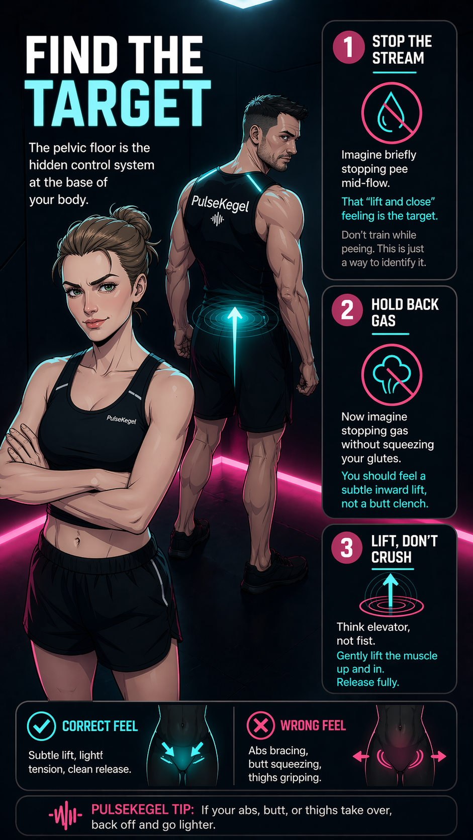 Find the Target — a 3-step guide to locating the pelvic floor muscle